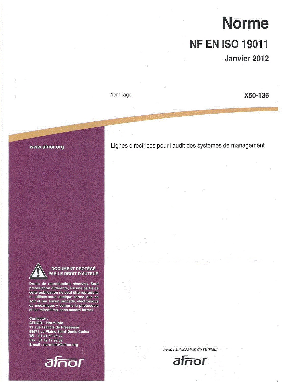 ISO 19011 Lignes directrices pour l'audit