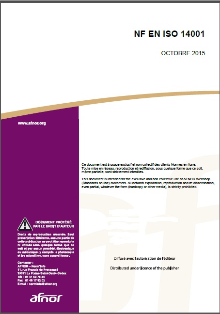 Norme internationale NF EN ISO 14001 : 2015