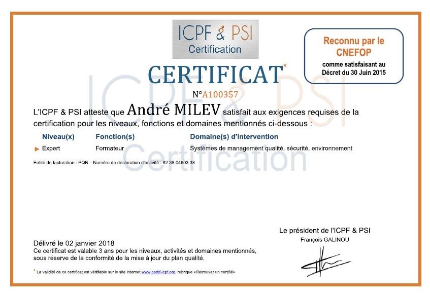 Certificat ICPF PSI